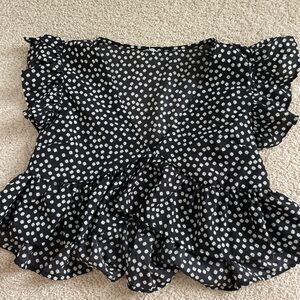 Floral Ruffle Black Top